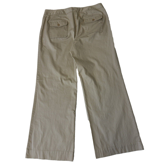 Talbots Womens Heritage Pants Sz 16 Wide Leg Sailor Front Twill Khaki Pockets - Picture 2 of 9